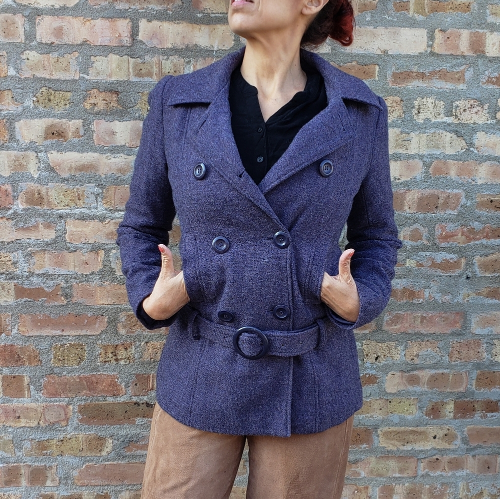 Delia's y2k purple wool blend belted pea coat drop waist size M